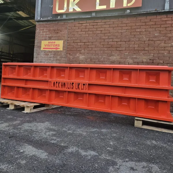 Orange 5 tonne 3200 x 800 x 800mm block mould outside the Block Moulds UK workshop